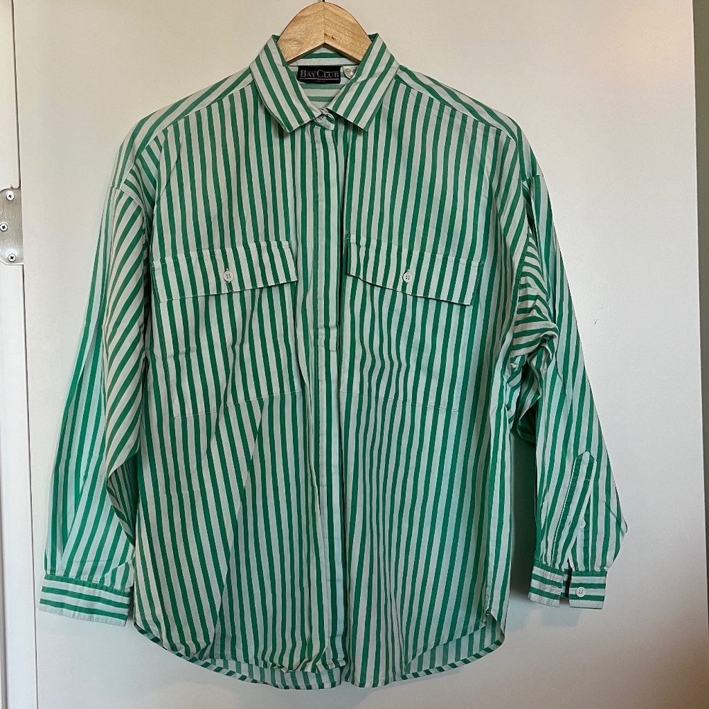 Vintage White & Green Button-Down